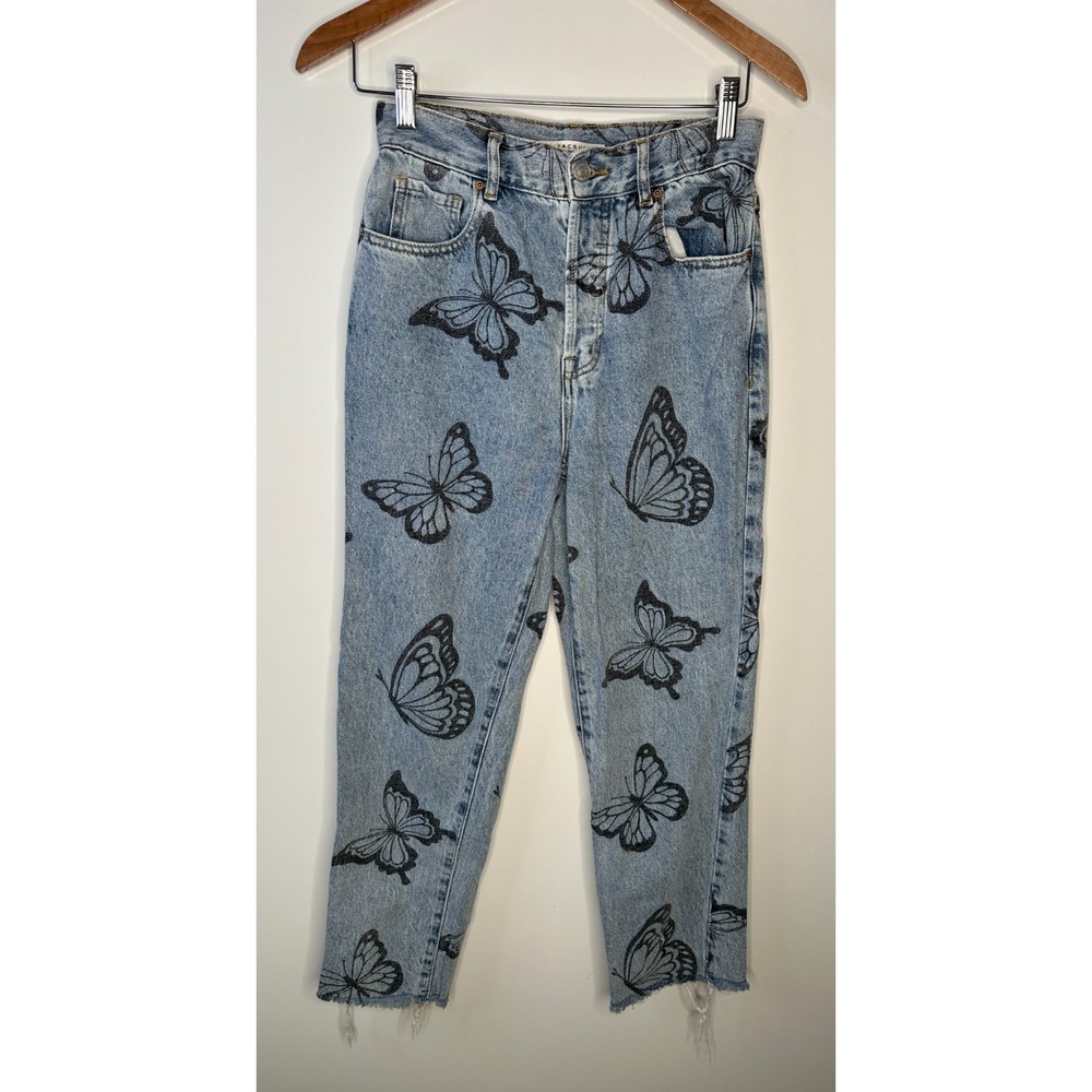 PacSun Butterfly Printed High Rise Straight Jeans Blue Denim Women's Size 26 - Picture 11 of 11
